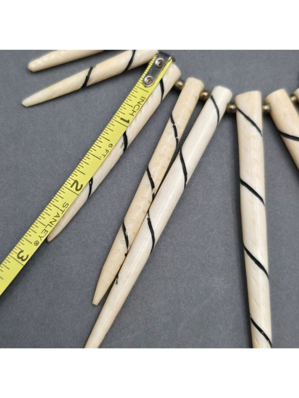 Vintage Batik Style Carved Bone Spike Necklace 16" Ethnic Tribal Horn Bib - Picture 12 of 16